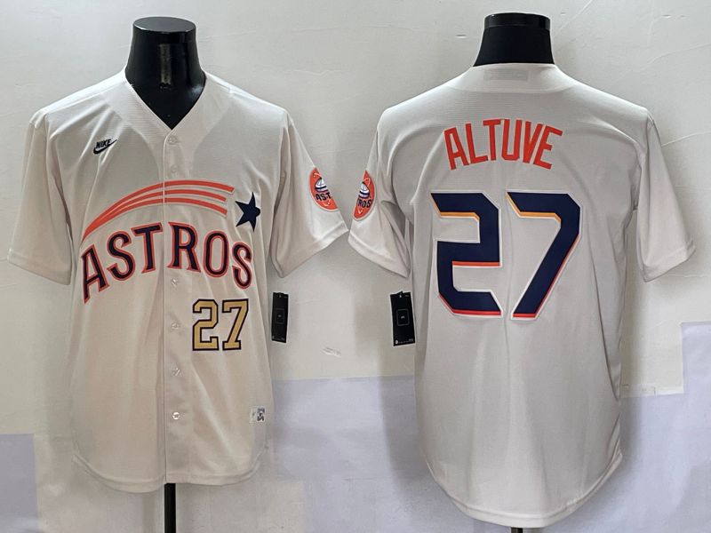 Men Houston Astros #27 Altuve Cream Five generations Joint Name 2025 Nike MLB Jersey style 3
